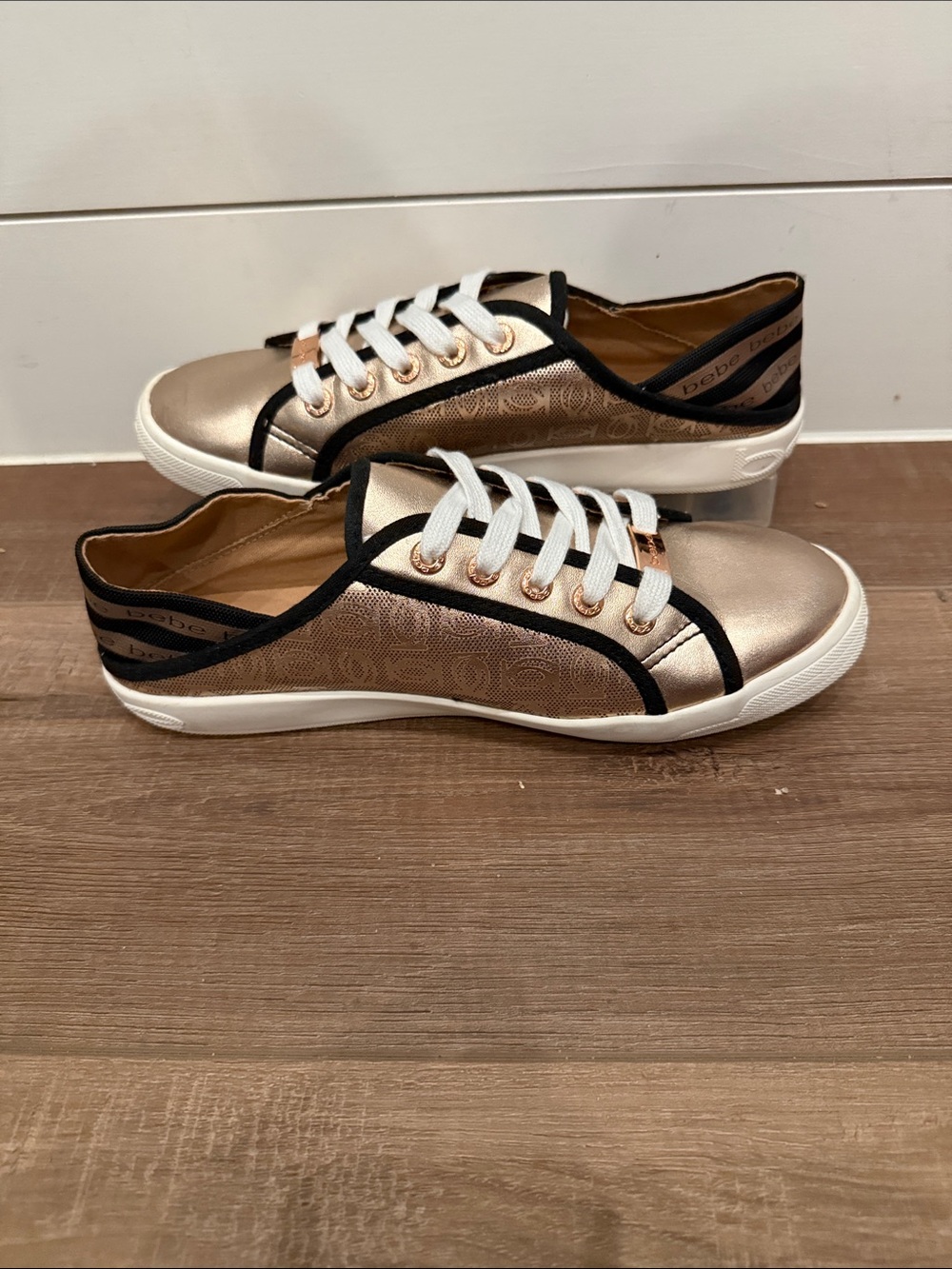 bebe Dacia Rose Gold and Black Low-Top Sneakers